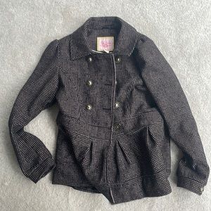 Pink envelope large pea coat. Black and pink.